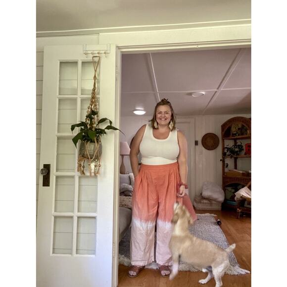 TOME Orange Ombré Linen Blend Dip-dyed Smocked Waist Wide Leg Pants size Medium - Picture 14 of 16